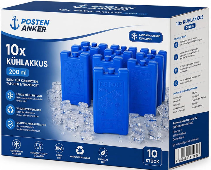 10x Kühlakkus 200 ml – Wiederverwendbare Kühlpacks für Kühlbox, Kühltasche & Lunchbox – Auslaufsiche