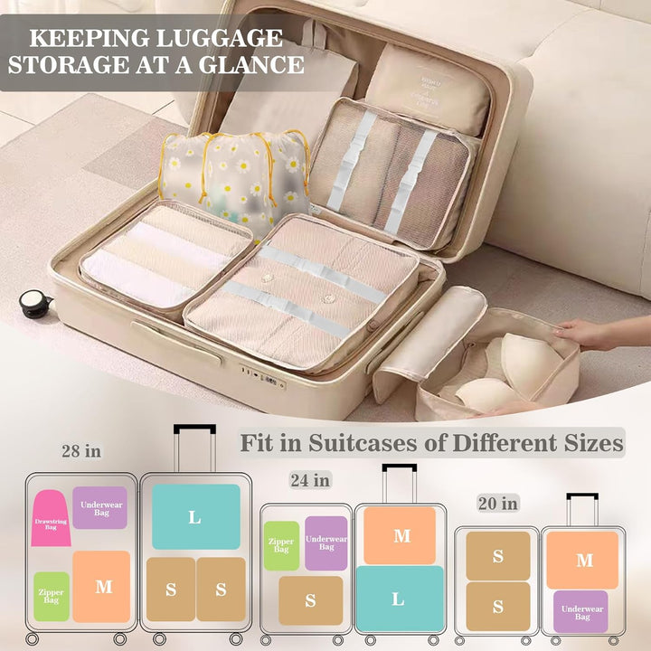 Koffer Organizer Set, 15 Stück Packing Cubes, Wasserdichte Kleidertaschen für Urlaub und Reisen, Tra