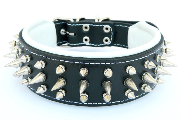 Bestia "Danger Echtleder Hundehalsband mit Schraubspitzen und Leder Innenpolsterung. 6,5 cm breit XX