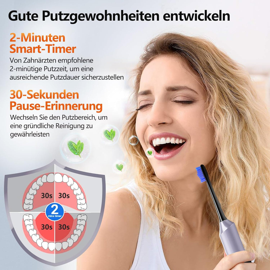Elektrische Zahnbürste, Zahnbürste Elektrisch, Schallzahnbürste Mit 3 Intensitäten,5 Modi,40000 VPM,