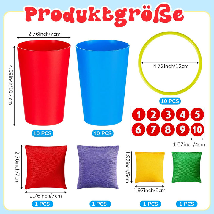 Harrycle 54 Stück Wurfspiel 3 in 1 Set Kinder Ringwurfspiel für Party Erhalten 20 Sport Stapelbecher