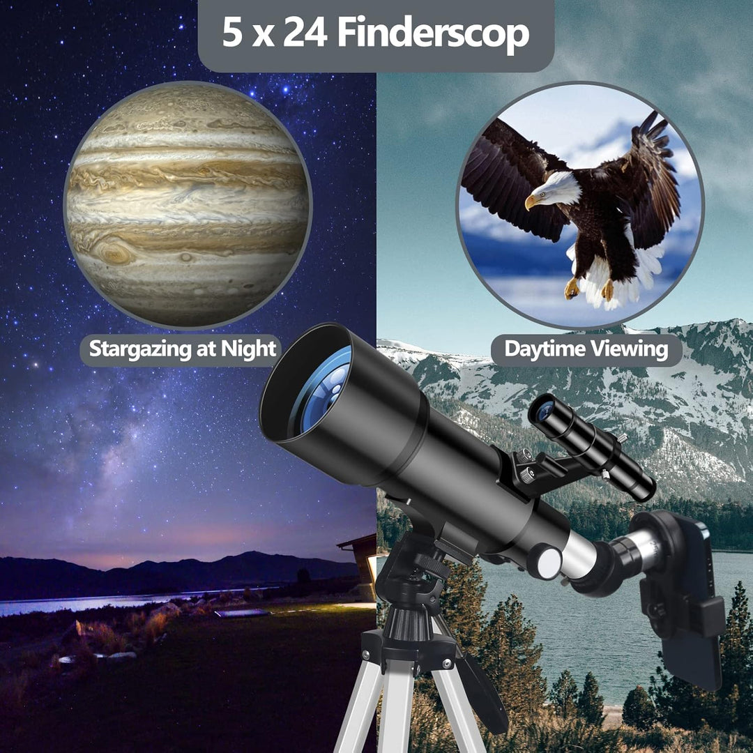 Mijiao Teleskop Astronomie, Profi Teleskope 70/400mm für Anfänger mit 5x24 Sucherfernrohr und Stativ