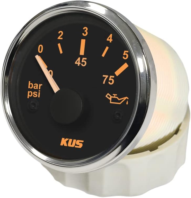 KUS Öltreibstoff Manometer Meter 0-5Bar 0-75PSI Mit Hintergrundbeleuchtung 12V/ 24V 52MM (2") (Schwa