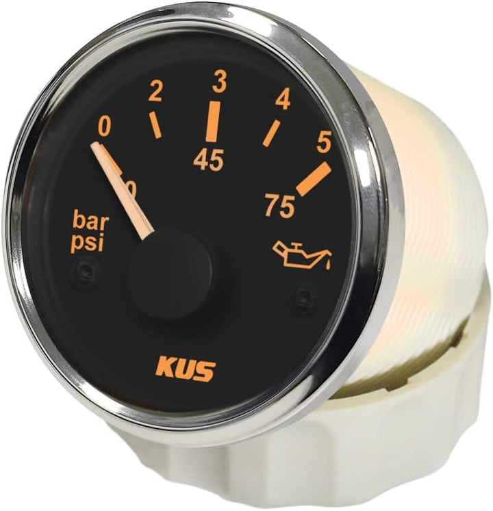 KUS Öltreibstoff Manometer Meter 0-5Bar 0-75PSI Mit Hintergrundbeleuchtung 12V/ 24V 52MM (2") (Schwa