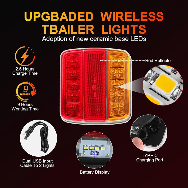 LED Anhänger Rückleuchter Set, 12/24V Magnetische drahtlose LED Wasserdichte Rückleuchten, Anhänger