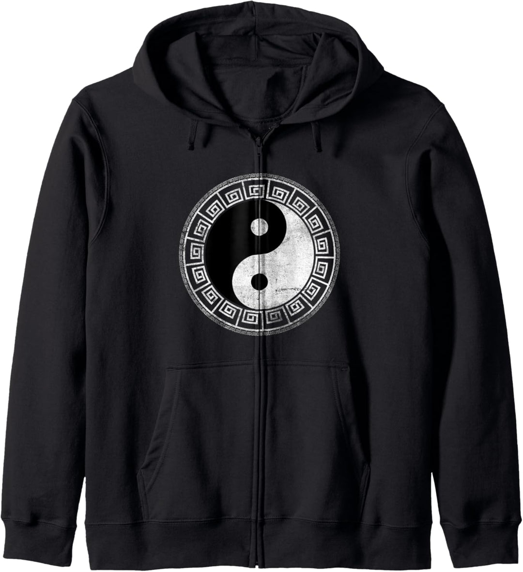 Retro Distressed Griechische Schlüssel Ying Yang Feng Shui Yin Yang Kapuzenjacke