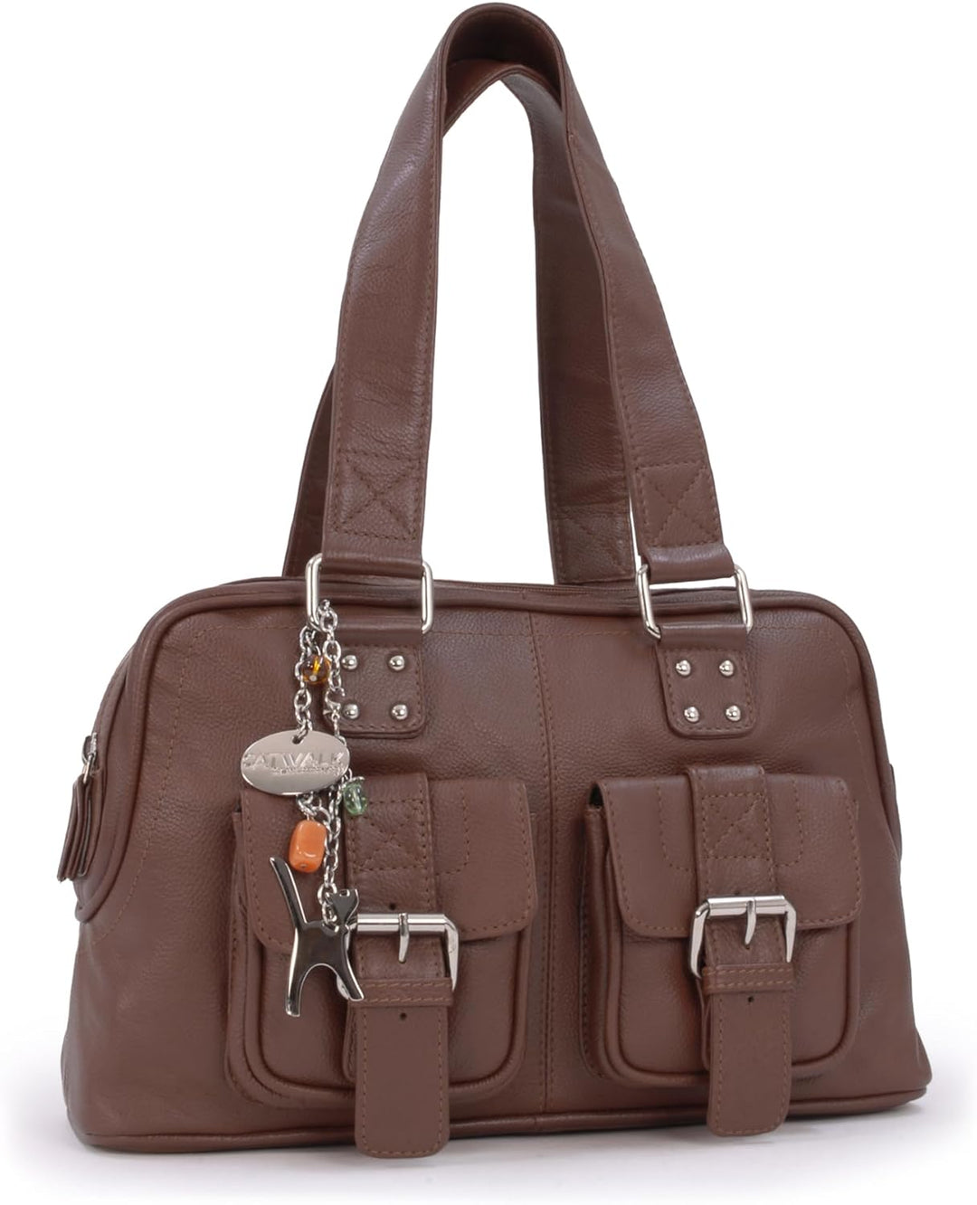 Catwalk Collection Handbags - Damen Leder Henkeltasche - Handtasche Mittelgross mit Viele Fächer - C