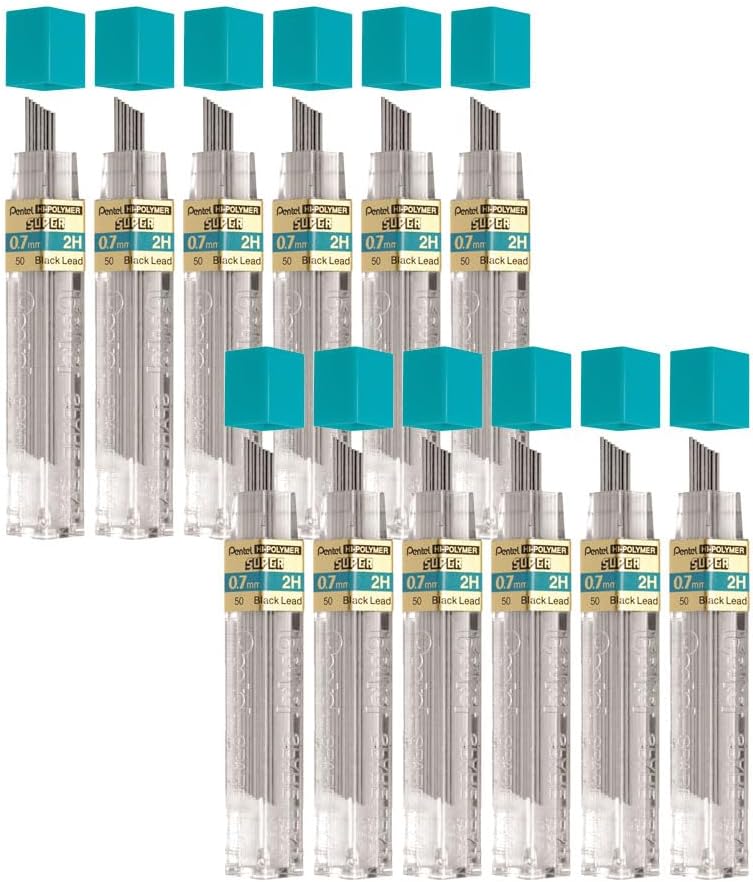 Pentel – Sich Hi-Polymer, 0,7 mm, Medium, 2H, 12/Pk, schwarz, verkauft als 1 Tube, Stift 502H