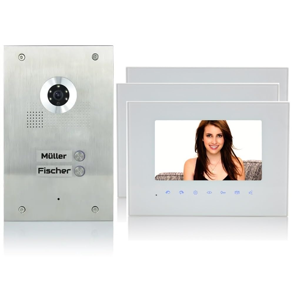 MATHFEL 2 Familienhaus 2 Draht Bus Türsprechanlage 7'' Monitor Kamera 170° Edelstahl, Monitore in Gl