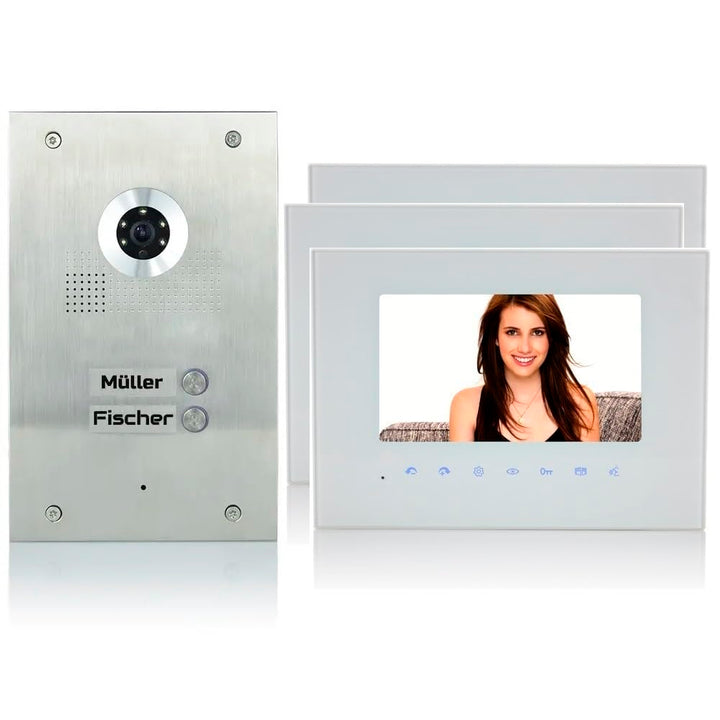 MATHFEL 2 Familienhaus 2 Draht Bus Türsprechanlage 7'' Monitor Kamera 170° Edelstahl, Monitore in Gl