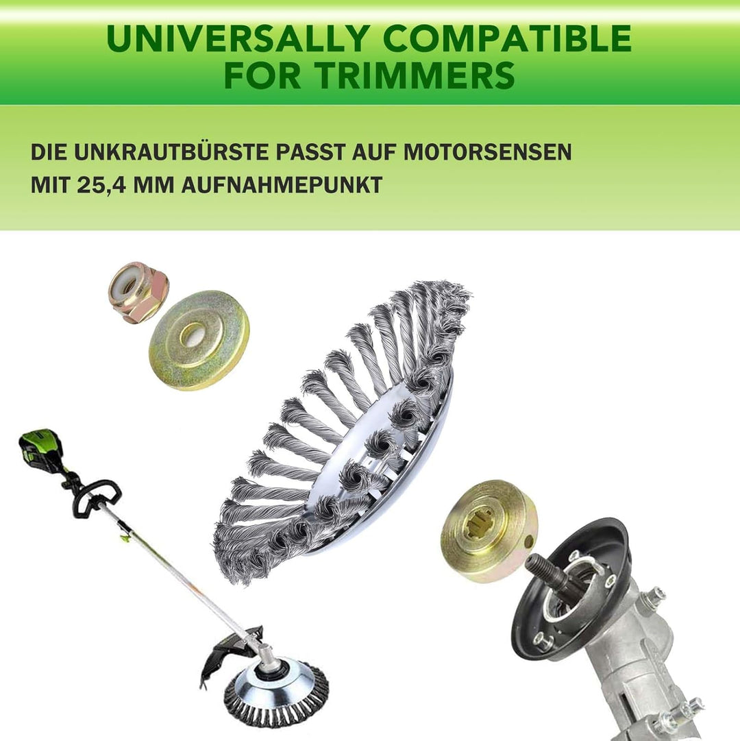 GARHWAL Wildkrautbürste für Motorsensen, Freischneider & Rasentrimmer - Kegelbürste 200 mm x 25,4 mm
