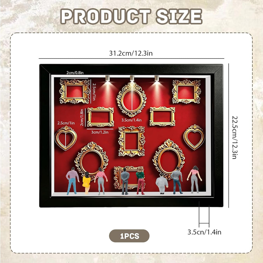 12 inches DIY Mini Museum Silhouette Box, Mini Figuren Menschen Museummit 11 Gold Rahmen &amp; 8 Figuren
