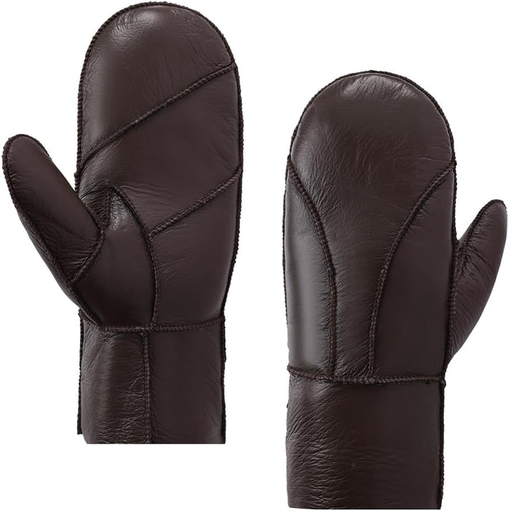 MGGMOKAY Damen Fäustlinge für Winter Damen Lammfell Shearling Fäustlinge Winter Lederhandschuh M Bra