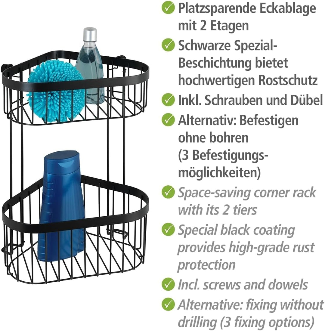 WENKO Eckregal 2 Etagen Classic Plus Black - Eckregal, Eckwandablage mit hochwertigem Rostschutz, St