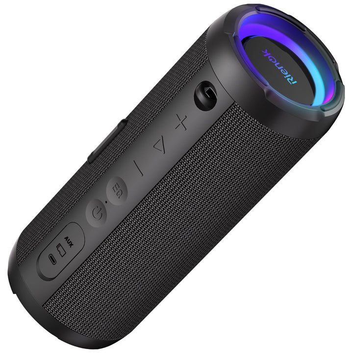 RIENOK Bluetooth Lautsprecher, Musikbox mit EQ 5.3 Bluetooth Box, IPX7 Lautsprecher RGB Licht Bass m