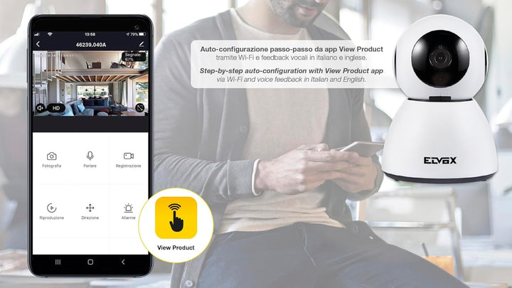 Vimar 46239.040A WiFi Motor-Farbkamera Kompatibel mit Alexa, HD Auflösung 1080, Bewegungsmelder funk