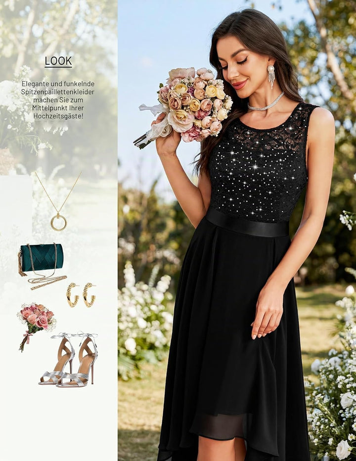 Berylove Damen Vokuhila Cocktailkleid Abendkleider Elegant für Hochzeit Festliche Kleider Ärmellos B
