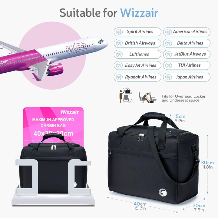 YOODI 40x30x20 Wizz Air Vueling Faltbare Reisetasche Handgepäck Flugzeug Wasserdicht Leicht 25L Hand