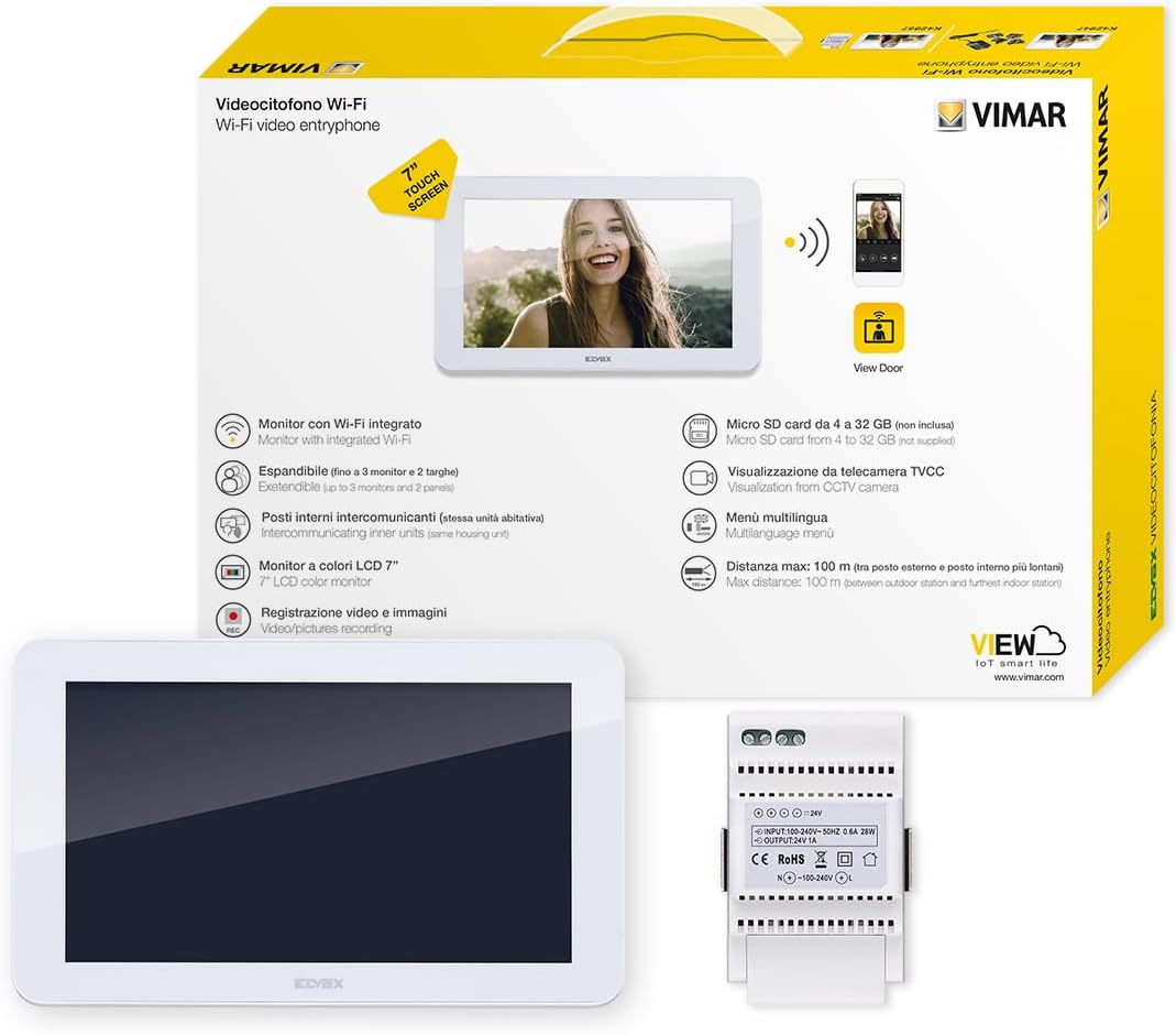 VIMAR K42957 7in-Freisprech-LCD-Touchscreen-WLAN-Farb-Zusatzmonitor für Set Videohaustelefon, 1 Netz