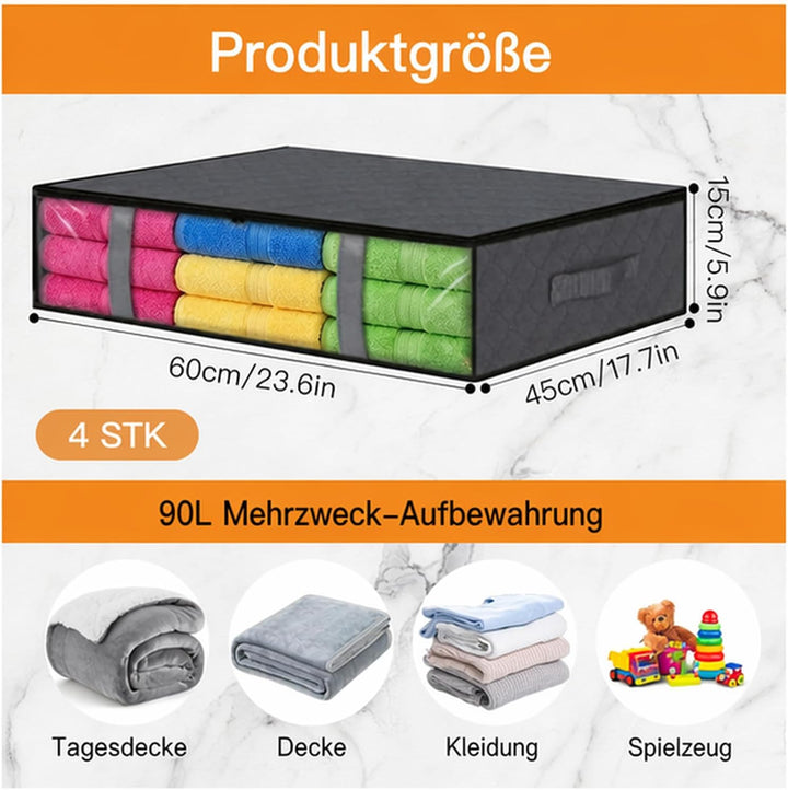 4 Stück Unterbett Aufbewahrungsbox Bettkasten Aufbewahrung 60x45x15cm Unterbettkommode für Bettdecke
