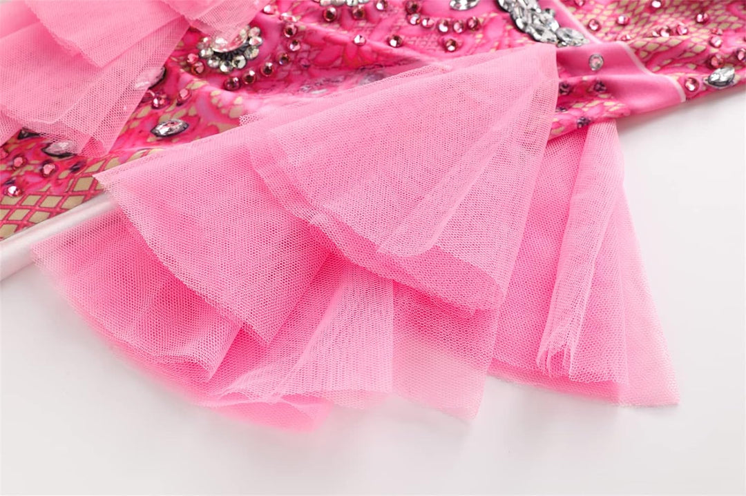 Glänzender Strass-Body für Damen, langärmelig, Drag-Queen-Outfit, sexy Kostüme, Tanz, rose, Einheits