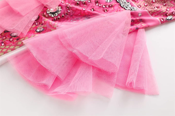 Glänzender Strass-Body für Damen, langärmelig, Drag-Queen-Outfit, sexy Kostüme, Tanz, rose, Einheits