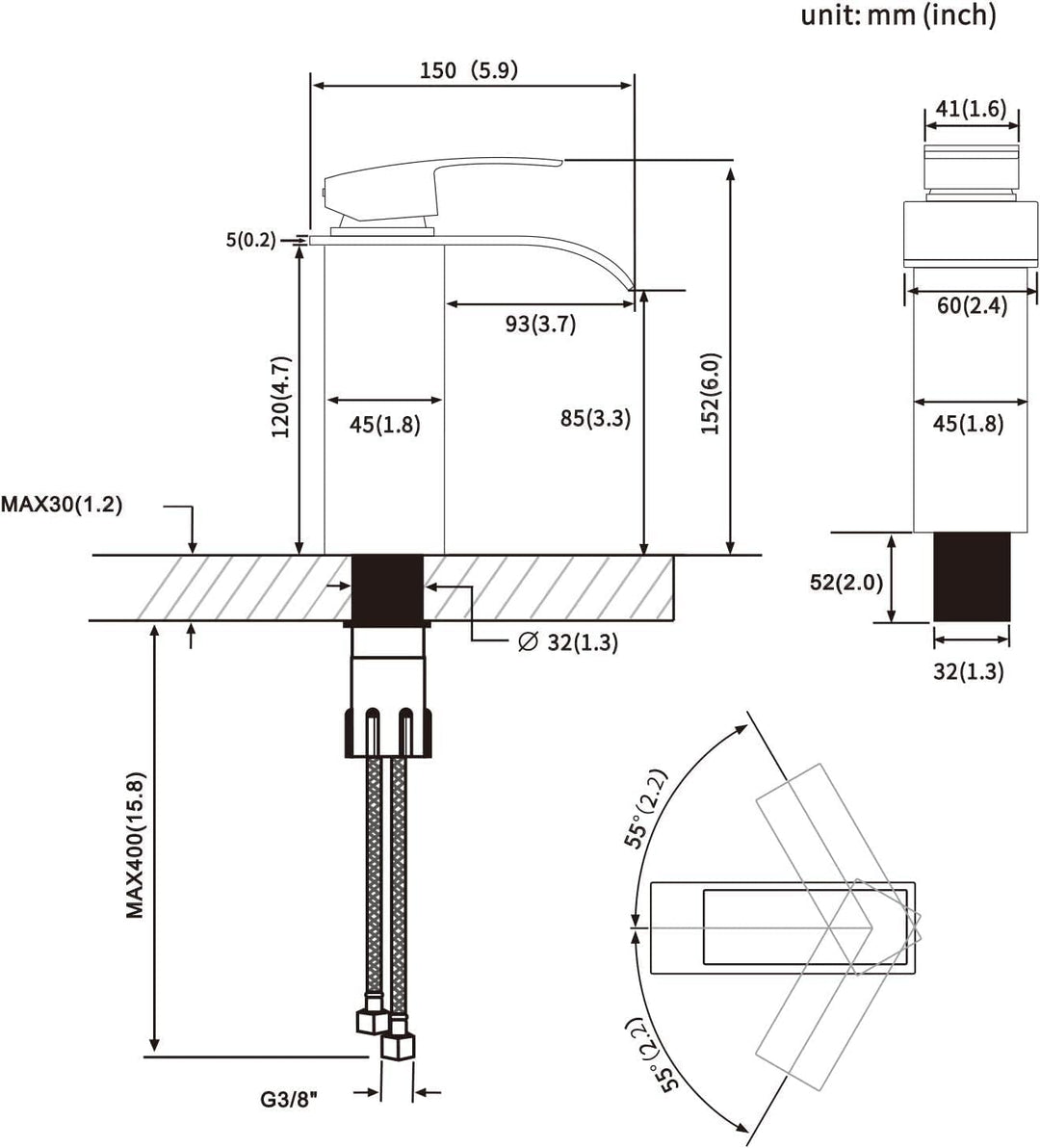 Wasserhahn Bad Schwarz Waschtischarmatur Schwarz - Cecipa Wascharmatur Bad Schwarz aus Edelstahl - M