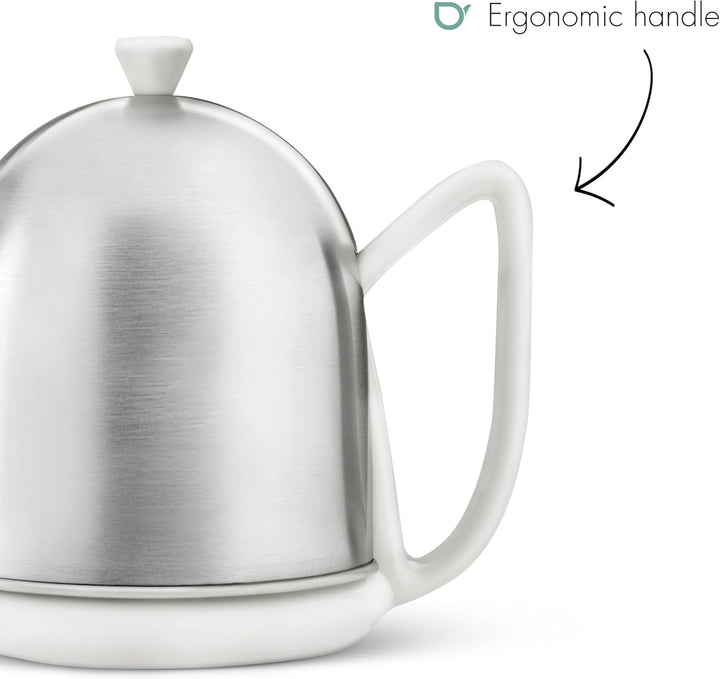 Bredemeijer kleine weisse Matte Keramik Teekanne 1.0 Liter mit Edelstahlhaube Weiss 1 l, Weiss 1 l