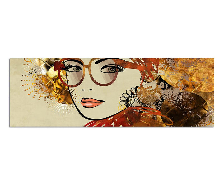 Paul Sinus Art Panoramabild auf Leinwand und Keilrahmen 150x50cm Gemälde Kunstwerk Frau Gesicht Port