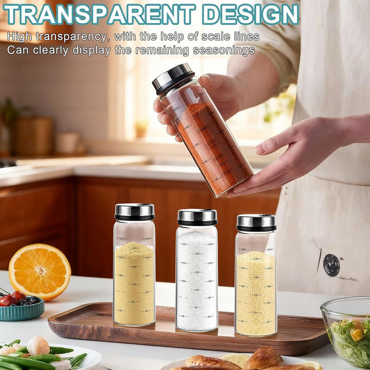 Gykutix 4 Stück 300ml Gewürzgläser mit Drehdeckel, Gewürzstreuer Glas, Gewürzdosen mit 4 Arten von G