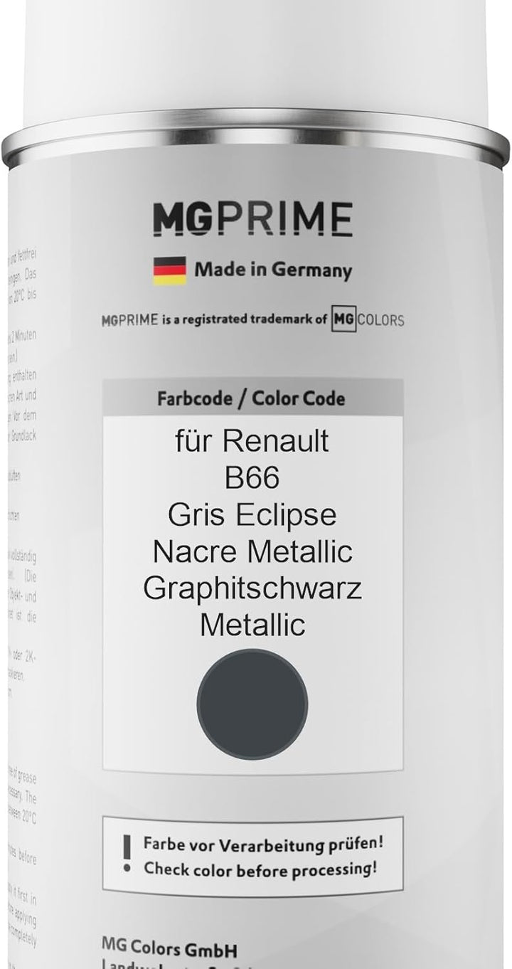 MG PRIME Autolack Sprühdosen Set für Renault B66 Gris Eclipse Nacre Metallic/Graphitschwarz Metallic