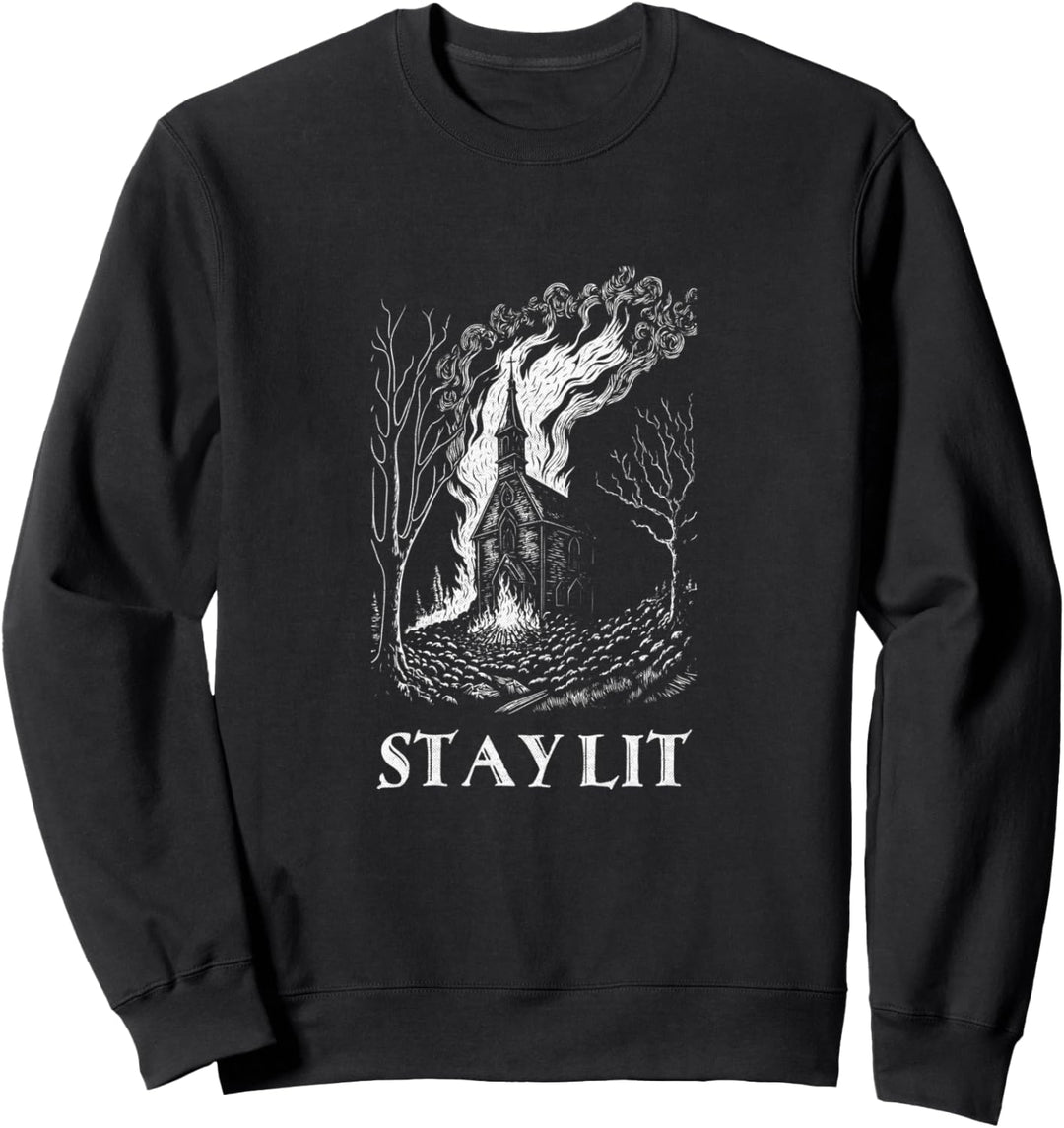 Okkult Atheist Burn Church Stay Lit Satan Devil Grunge Sweatshirt