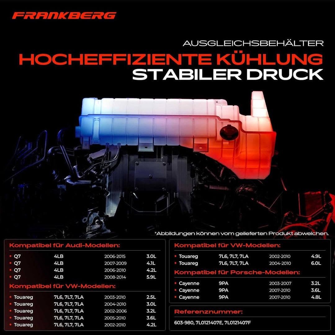 Frankberg Ausgleichsbehälter Kühlmittel Kompatibel mit Q7 4LB C-a-y-e-n-n-e 955 9PA T-o-u-a-r-e-g 7L