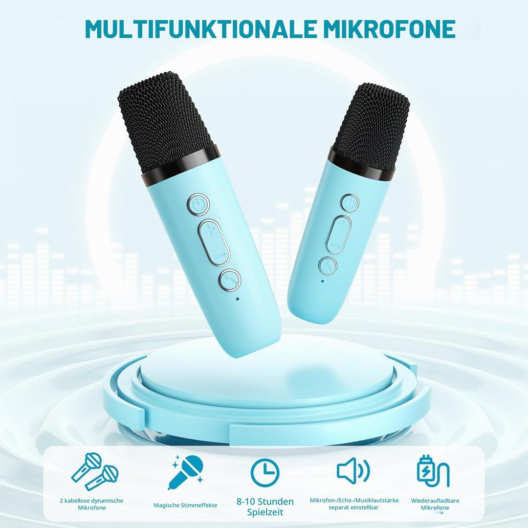 Mini-Karaoke-Maschine mit 2 kabellosen Mikrofonen, Top-Tragbare Bluetooth-Karaoke-Maschine für Kinde