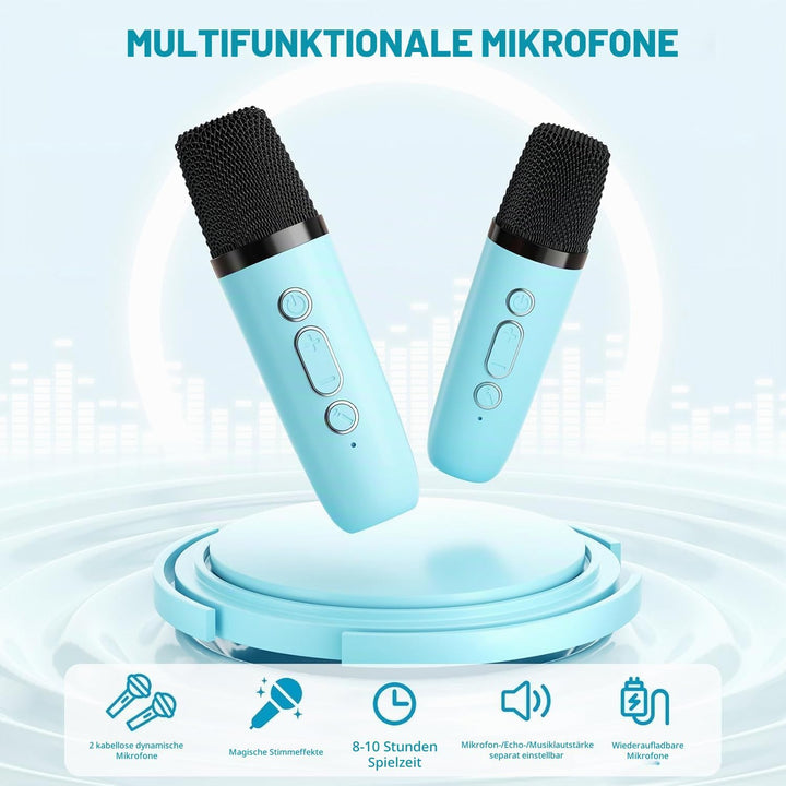 Mini-Karaoke-Maschine mit 2 kabellosen Mikrofonen, Top-Tragbare Bluetooth-Karaoke-Maschine für Kinde