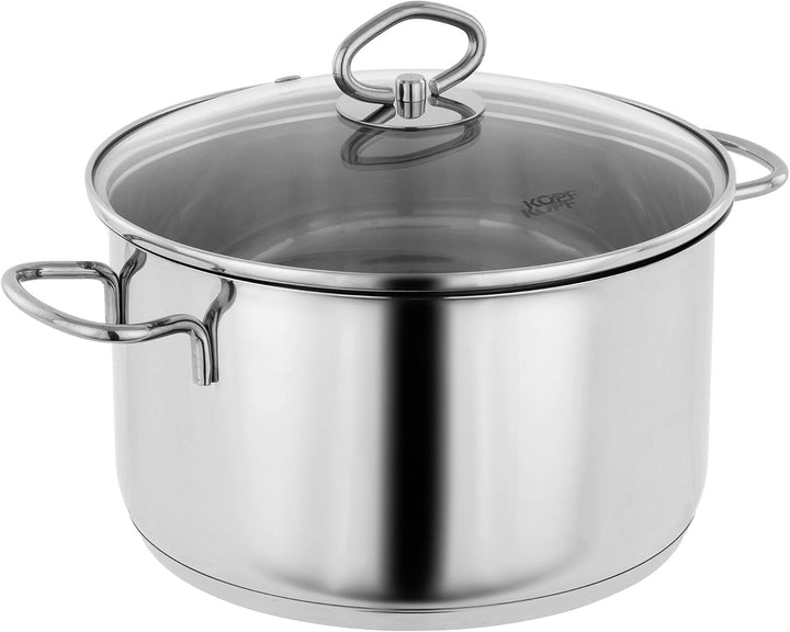 Kopf Topfset Merkur aus Edelstahl - Induktionstöpfe mit Schüttrand, Literskala und Glasdeckel – 6-te