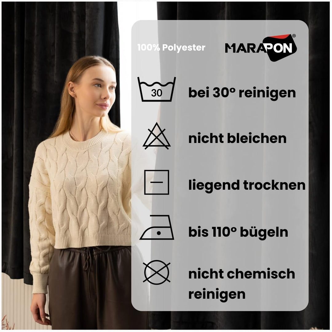 MARAPON® Gardinen aus Samt in Schwarz [2 Stück] | mit Multifunktionsband | Vorhänge Blickdicht | Ver