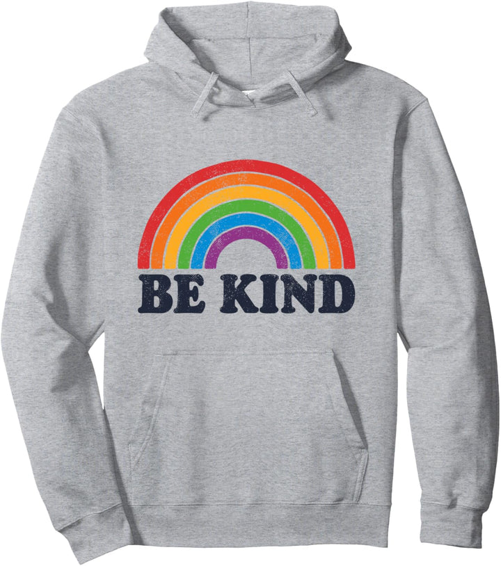LGBTQ Be Kind Gay Pride LGBT Ally Rainbow Flag Retro Vintage Pullover Hoodie