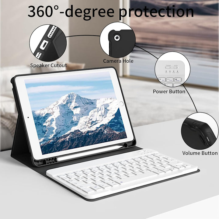 hülle mit Tastatur für iPad 9/8/7 Generation (2021/2020/2019) 10,2 Zoll, weiche TPU-Rückseite mit St