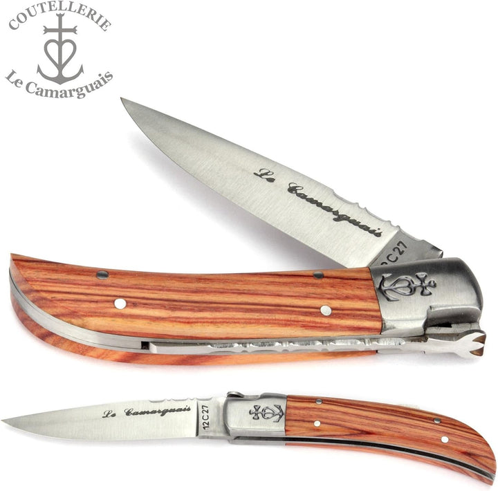Le Camarguais 10 cm Taschenmesser 20008 - Griffschalen Rosenholz - Klinge 9 cm Stahl 12C27-1 Backe
