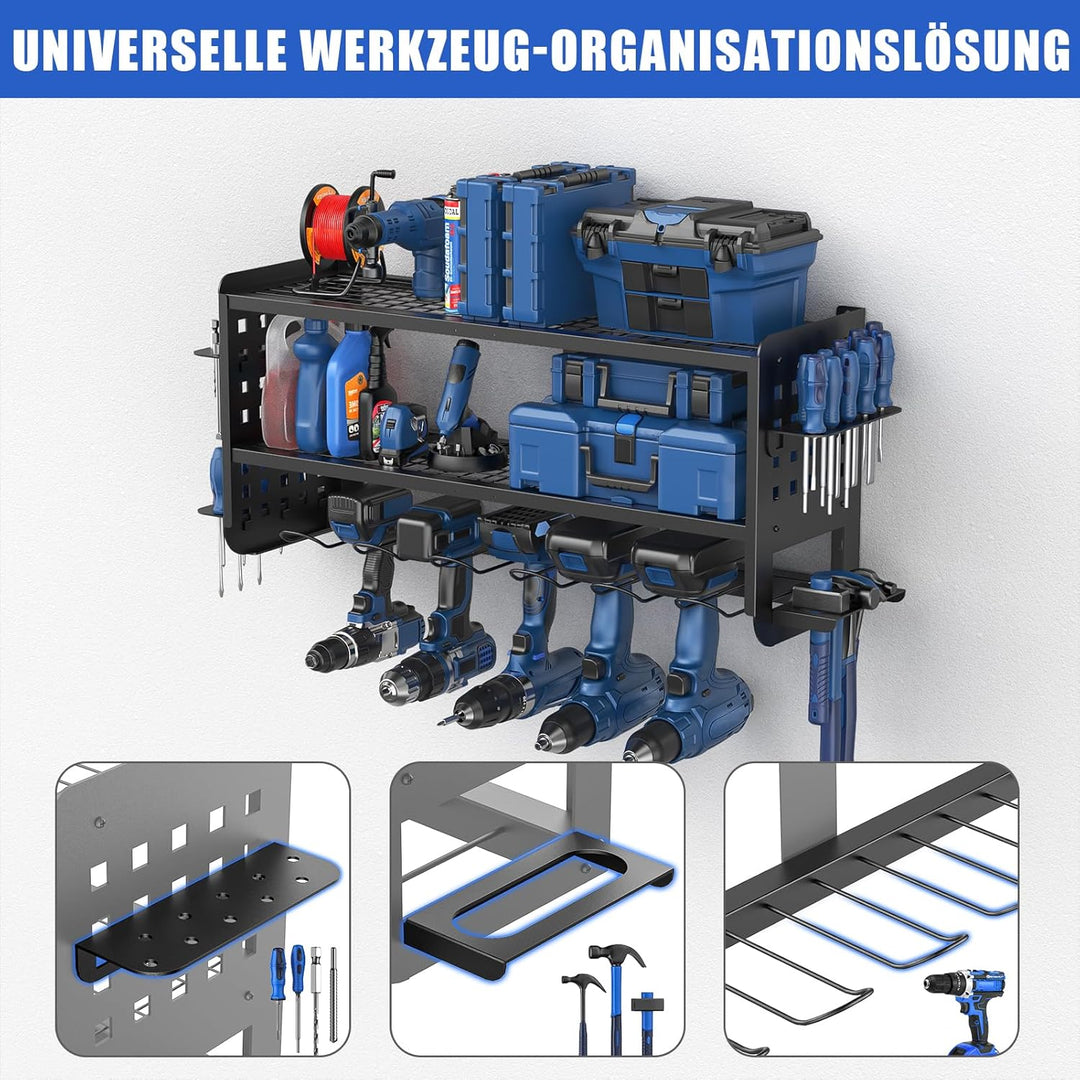 Werkzeug Organizer Wand - Schwerlast-Stahlregal, belüftetes Gitter mit Haltern für Bohrer/Hämmer/Sch