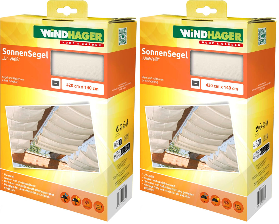 Sonnensegel 420x140cm Uni-weiss (Packung mit 2) Weiss 420 x 140 cm (Packung mit 2), Weiß 420 x