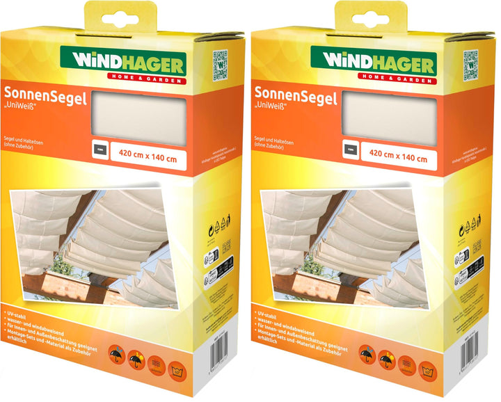 Sonnensegel 420x140cm Uni-weiss (Packung mit 2) Weiss 420 x 140 cm (Packung mit 2), Weiß 420 x