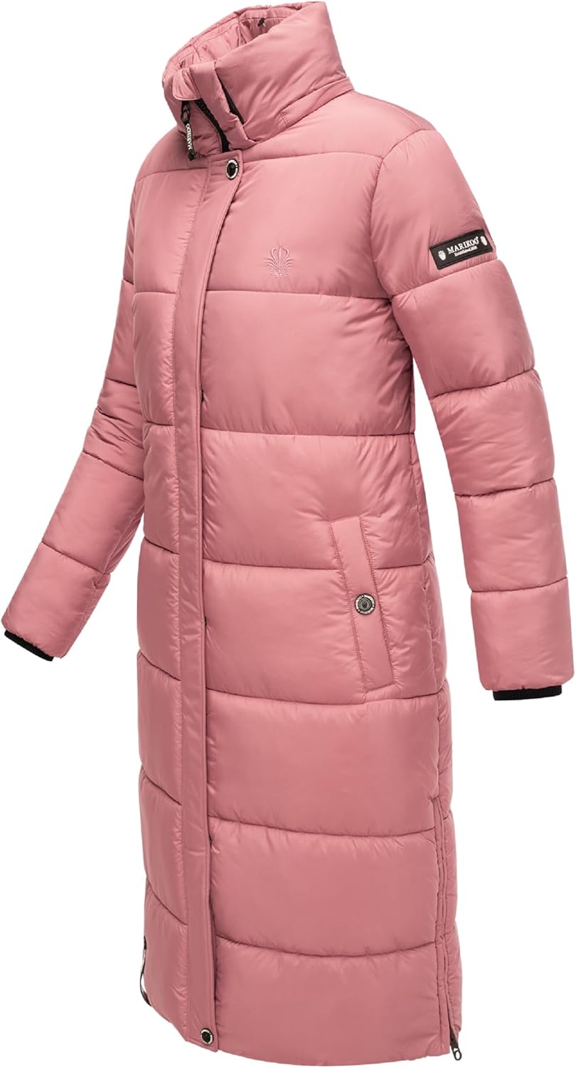 MARIKOO Damen Wintermantel warmer Steppmantel lang mit abnehmbarer Kapuze Reliziaa XS-3XL L Pastel P