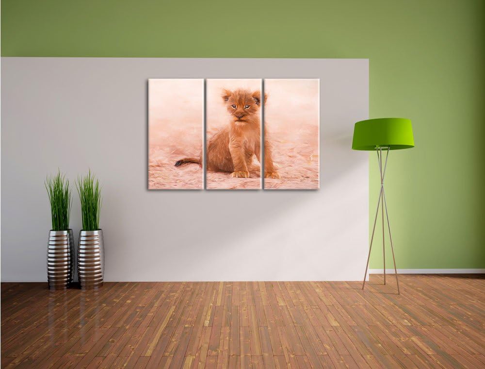 Pixxprint Verlassenes Löwenbaby als Leinwandbild/Grösse: 3 Teilig (120x80) cm/Wandbild/Kunstdruck/fe