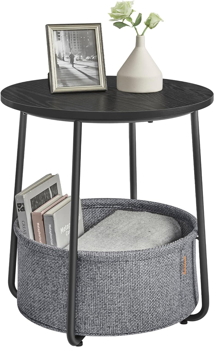 VASAGLE Beistelltisch rund, Kleiner Tisch, Couchtisch klein, Wohnzimmertisch, Korb aus Stoff, Staura