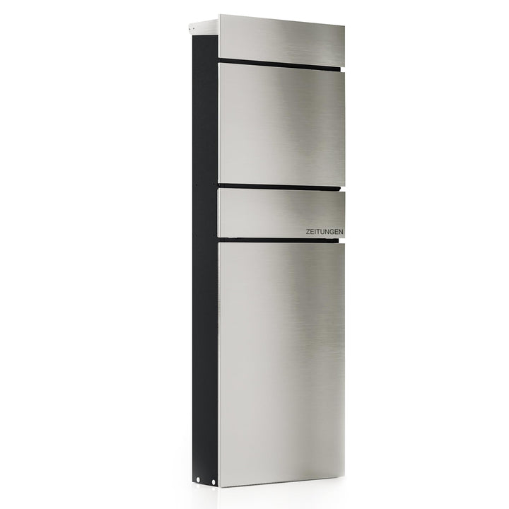 Wiltec Standbriefkasten mit Zeitungsrolle in Silberfarben 395 x 142 x 1150 mm aus Stahl, Briefkasten