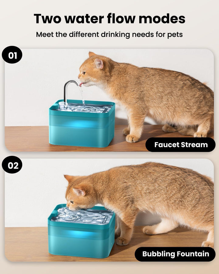 Katzenbrunnen, 2,2L Trinkbrunnen für Katze, Super Leiser, Wasserhahn-Design Wasserbrunnen für Katzen