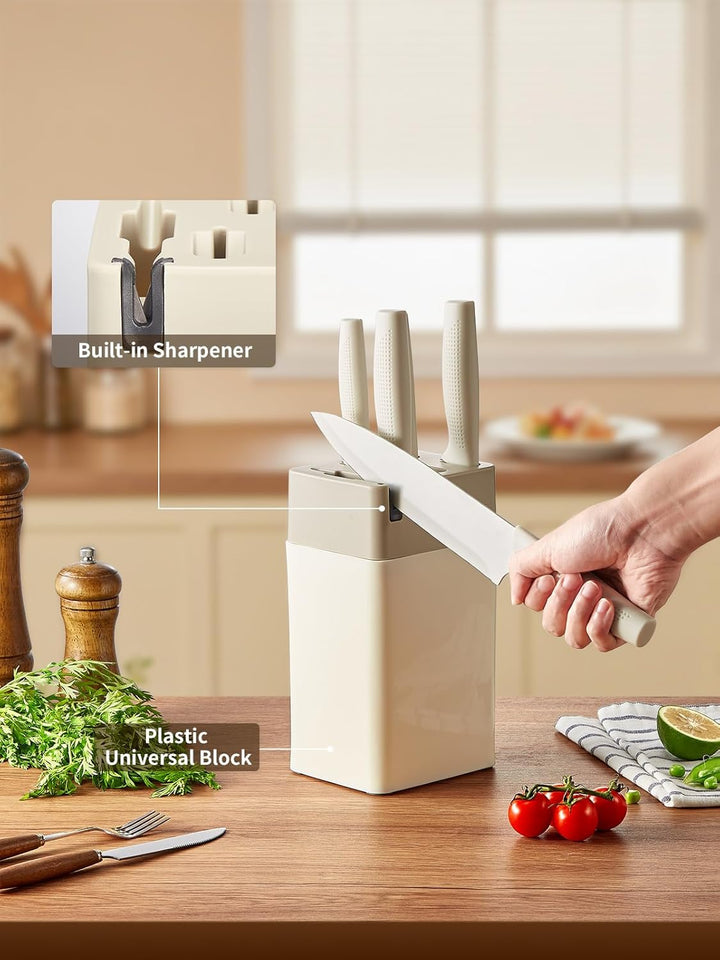 Yabano Messerblock Set, 7 teilig Messerset mit Messerblock und integriertem Messerschärfer,Küchenmes