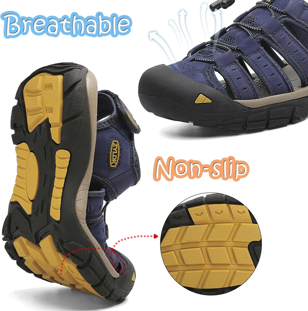 ZYLDK Herren Leder Sandalen Sport Outdoor Trekkingsandalen Atmungsaktive Leichte Wandersandalen Männ